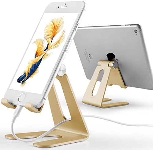 Adjustable Cell Phone Stand, Tablet Stand iPhone Stand : Desktop Cradle, Dock For Switch , all Android Smartphone , iPhone 5 5s 5c 6 6s 7 8 X Plus (Gold)