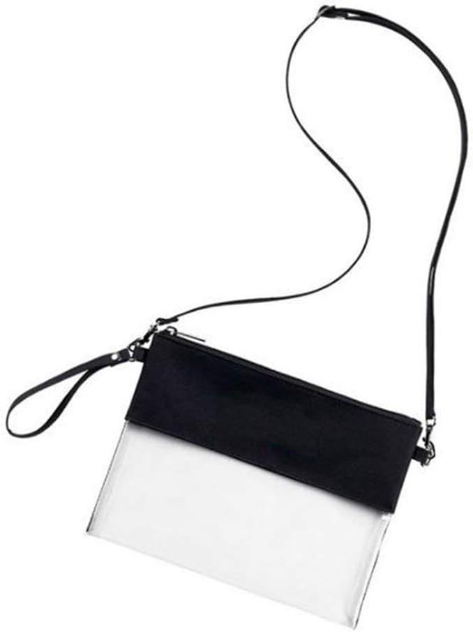 CAREORClear Tote Bag - Adjustable Cross-Body Strap Bag, NFL Approved Clear Vinyl Bag Gameday Crossbody Purse Bag with Zipper Closure for Work School Sports Games (Black)