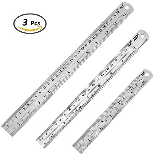 Bestgle Stainless Steel Ruler 12 Inch + 8 Inch + 6 Inch Office Ruler 3 Pieces Set Metal Rulers Kit for Engineering, Teaching, Office