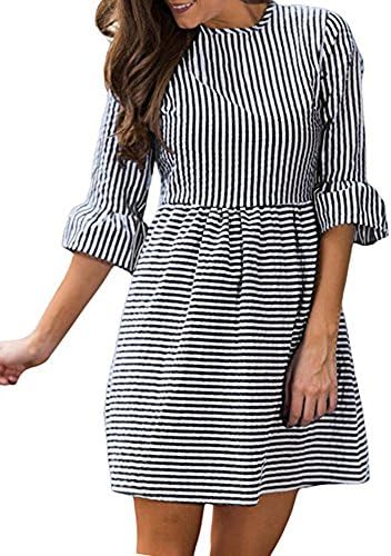 La Sophia Women's Casual Summer 3/4 Sleeve Fit and Flare Mini Dress Sundresses (Medium, black)