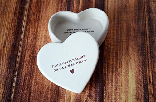 SusabellaSusabella - Mother of the Groom Gift or Mother's Day Gift for Mother-in-law, Ceramic Heart Keepsake Box with Lid and Jewelry Box - Thank you for Raising the Man of My Dreams