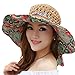 Elufly Flower Summer Large Wide Sun Beach Hat for Women Hand Woven Straw Hat (Coffee)