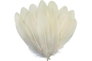 LWINGFLYER 100pcs Off White Beige Goose Feathers 6-8Inch for Crafts Cosplay Clothing Accessories Dream Catchers Wedding Party Decorations
