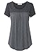 Lingfon Women's Short Sleeve Pleated Front Stitching Tunic Shirt Top(M,Black)