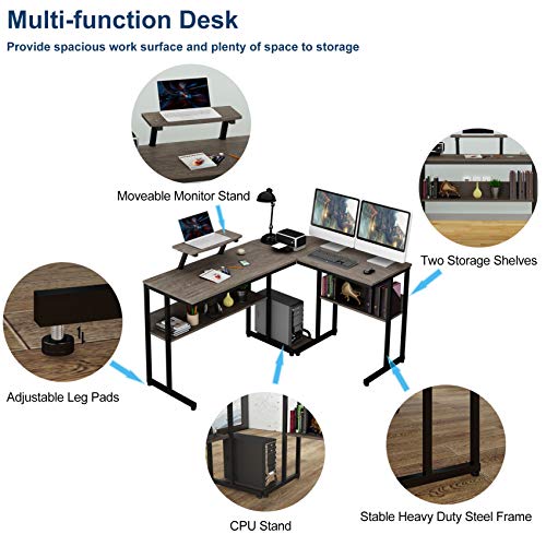 Ruitta Reversible Computer Corner Desk 58" L Shaped Desk, Corner Gaming