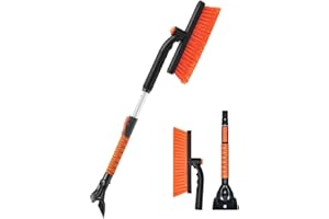 sanyi 35" Ice Scraper Snow Brush for Car Windshield, Rotatable Snow Removal Car Brush with Comfortable Foam Grip and Detachable Scraper for Cars, Trucks, SUVs, Window Winter Car Accessories(Orange)