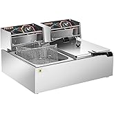 VIVOHOME 20.7 Qt Large Capacity Electric Deep Fryer with 2 x 6.35 QT Removable Baskets and Temperature Limiter for Commercial