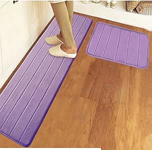 Amazon.com: Ustide 2-Piece Kitchen Carpet Set Purple Solid ...