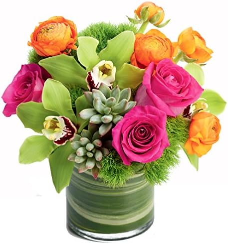 Happiness Bouquet in Glass Cylinder Vase Deluxe by Plaza Flowers - Fresh Flowers Hand Delivered