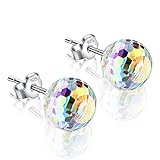 LuckySuen 925 Sterling Silver Crystal Stud Earrings for Women,Aurora Crystals from Swarovski