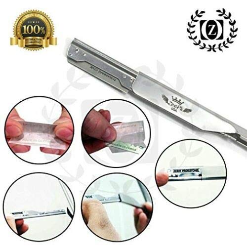 PROFESSIONAL STRAIGHT BARBER RAZOR CLEAN SHAVE CUT THROAT SHAVETTE + FREE BLADES STRAIGHT EDGE FOLDING KNIFE BLADE AFEITADO RAPADA USA SALON SHAVING CLASSIC STAINLESS STEEL (Red Razor Holder)
