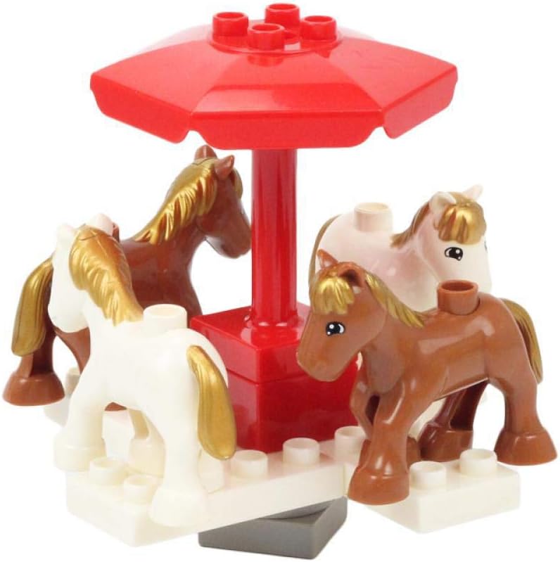 Park Swing Slide Pipeline Playground Carrousel Big Building Blocks Assemble Children Toys Bricks Gift Compatible with Duplo Sets Carrousel