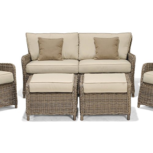 Avadi Outdoor Seater Sofa & Ottoman - Hand Woven Synthetic Wicker - 3 pc Set