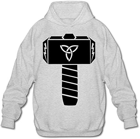 AWSY Men's Thorshammer Thor Hammer Triquetra Asgard Long Sleeve Hoodie Ash