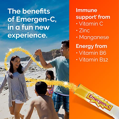 EMERGEN-C CRYSTALS, ON-THE-GO IMMUNE SUPPORT SUPPLEMENT WITH VITAMIN C, B VITAMINS, ZINC AND MANGANESE, ORANGE VITALITY – 56 STICK PACKS