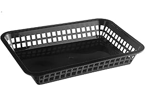 GENERIC [12 Pcs] Rectangular Black Plastic Food Baskets 11.8" x 8-1/2" x 1-1/2" | Grande Platter Tray Serving Baskets, Best for Fried & Fast Food, Restaurants, Bakery, Wings & Chips