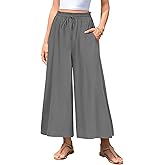 Enjoysoul Women's Wide Leg Palazzo Pants Dressy Casual Slacks Flowy Gaucho Pant Elastic Waist with Pockets