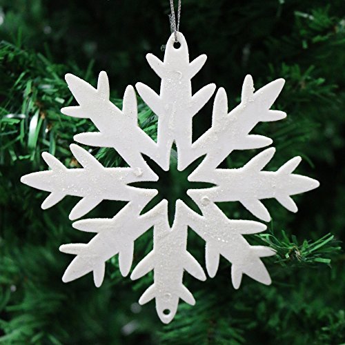 Robelli Glitter Snowflake Star Christmas Tree Hanging Pendant Ornaments Decorations (12cm White x 6)