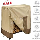 kdgarden Outdoor Patio Firewood Log Rack Cover, Heavy Duty Waterproof 600D Canvas Tarp Firewood Storage Cover for All-Weather Protection, Fits 4-Feet 48"x24"x42" Rectangular Firewood Rack, Beige-Tan