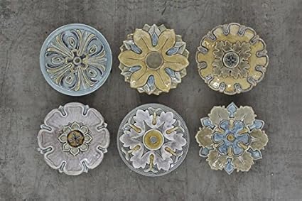 11 Round Terra Cotta Decorative Wall Plates Set Of 6 Flower