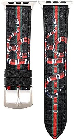 Vibrant Colors Kingsnake Print Leather Band Strap Luxury Replacement Wristband Bracelet Compatible with 40mm 38mm Apple Watch Series 4/3/2/1 (Black)