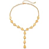 CZMZHFC Statement Necklace for Women，Long Gold Plated Y Shape Lariat with Waterdrop Beads，Trendy Gold Teardrop Pendant, Chunky Tassels for Christmas, Birthday, Wedding Party