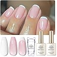 Born Pretty French Manicure Kit, Nail Stamper and 2Pcs Gel Nail Polish, Include Jelly Milky Pink White Colors for French Tip, U V Light Cure