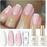 BORN PRETTY French Manicure Kit Nail Stamper and 2Pcs Gel Nail Polish | Jelly Milky Pink White Colors Gel Nail Polish for French Tip, U V Light Cure
