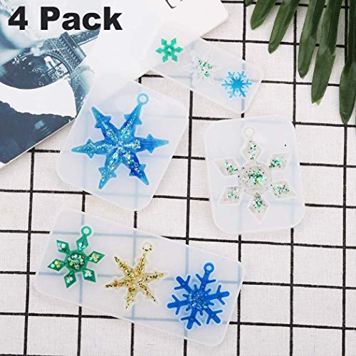 Snowflake Casting Mold, JUSTDOLIFE 4 Pack DIY Pendant Mold Lovely Silicone Snowflake Jewelry Casting Mold Resin Mold Craft for Women Girls Necklace Home Ornament Decor