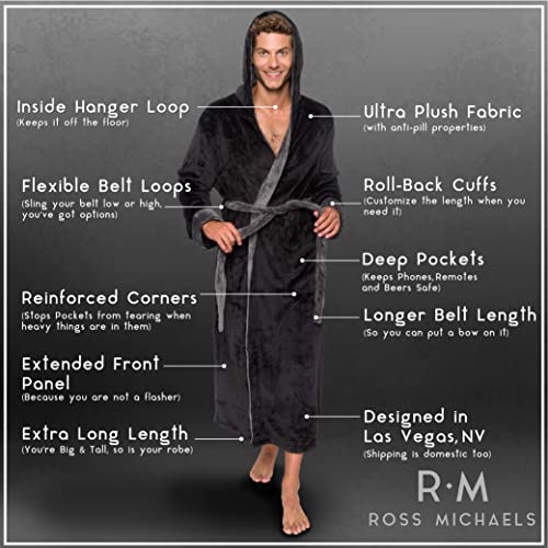 Ross Michaels Mens Robe Hooded Plush Big and Tall Long Fleece Spa