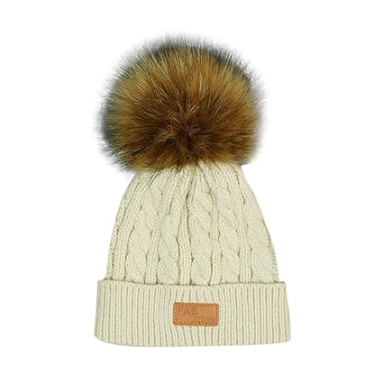 friendGG ??? Baby Mütze Strickmütze Winter Mütze mit Fellbommel Baby Jungen Mädchen Mütze Beanie Baumwolle Hüte und Mützen Ka