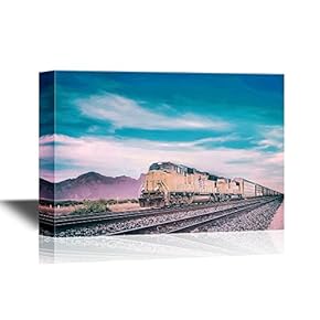 Canvas Wall Art - Freight Train Running Travelling Arizona Desert - Gallery Wrap Modern Home Art | Ready to Hang - 12x18 inches