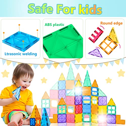 Universal Kids Magnetic Tiles Compatiable with All Brand's Magnetic Building Blocks, Magnet Montessori Toys for 3 4 5 6 7 8 Year Old Boys Girls Toddlers Learning Educational Sensory STEM Toys Gifts