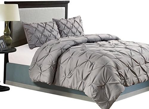 Jackson Hole Home 3 PC Elegant Original Pinch Pleat Pukering Comforter Set, Dark Gray, Queen
