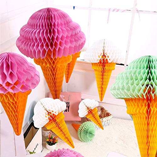 image for PARLAIM 1588 Set of 16 Party Hanging Ice Cream Paper Pom Poms Honeycom