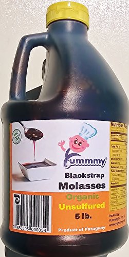 Yummmy Molasses, BLACKSTRAP MOLASSES Yummmy, 5 lbs., Organic, Unsulfured, Kosher certified, Brix 84%, BPA FREE container
