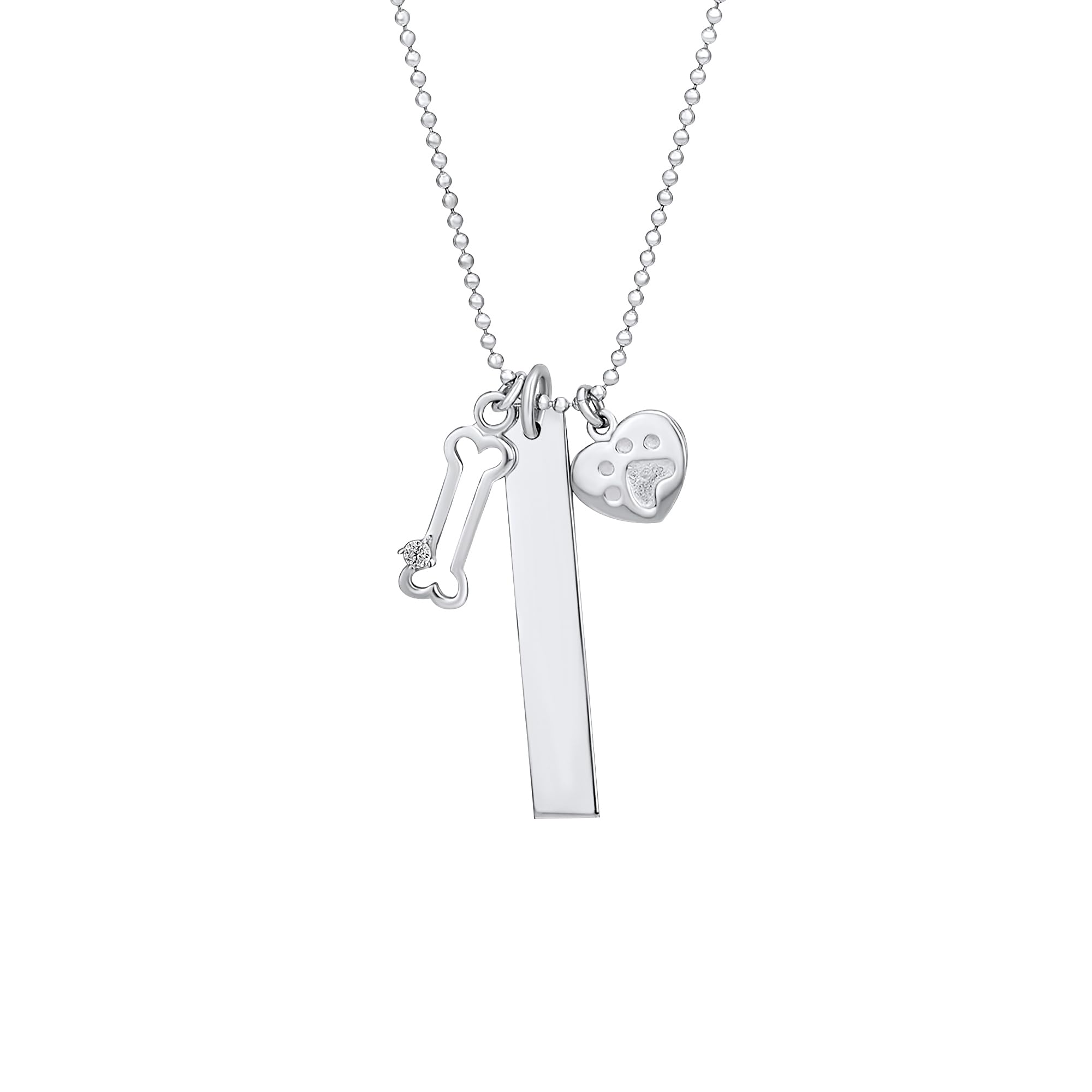Bling Jewelry Personalized Animal Pet Dog Cat Puppy Kitten Bar Heart Dog Bone Charm Paw Prints Pendant Necklace For Women Teen .925 Sterling Silver Customizable