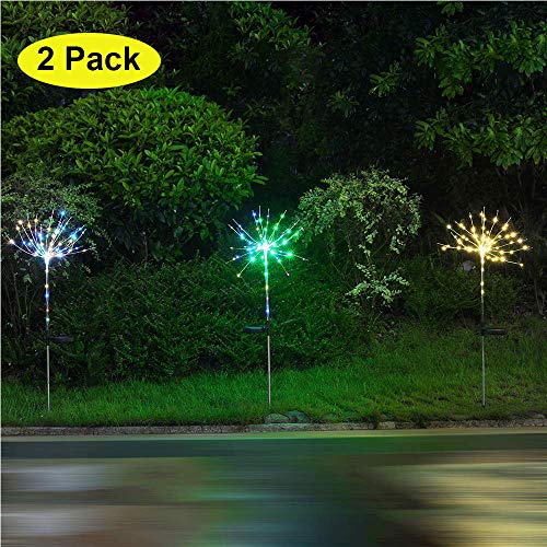 2 Pack DIY LED Solar Garden Light with Sensor Switch, Solar Battery Operated Hanging Starburst Lights, IP65 Waterproof, Decorative Copper Wire Lights for Parties(Total Length:35.82in.)