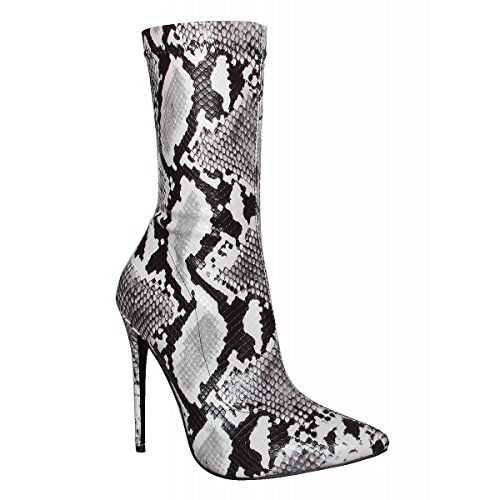 Onlymaker Sock Booties Pull Up Mid-Calf Ankle Boots for Women Snake print 9.5 M US