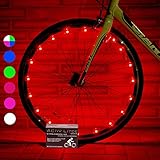 Super Cool LED Bike Spoke Lights - Best Birthday Presents & Gifts for Boys Girls and Fun Adults. BATTERIES INCLUDED! Get 100% Brighter & Safe Bicycle Rims & Tires (1 Wheel pk) (Red)