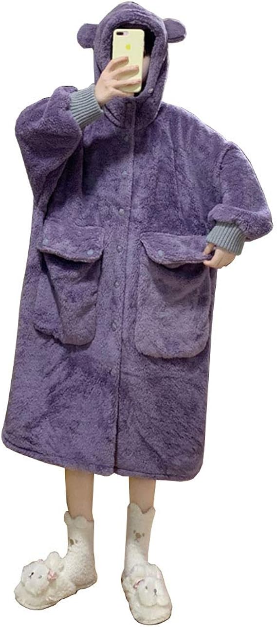Amazon ルームウェア 冬用 パジャマ クマ ワンピース 着ぐるみ 部屋着 寒さ対策 ふわふわ フリー パープル ルームワンピース ネグリジェ 通販