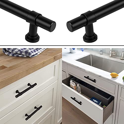 LONTAN 15 Pieces Kitchen Handles 128 mm Distance Black Handles Drawers Stainless Steel Furniture Hardware Minimalist Design for Dresser Drawers and Kitchen Cabinets