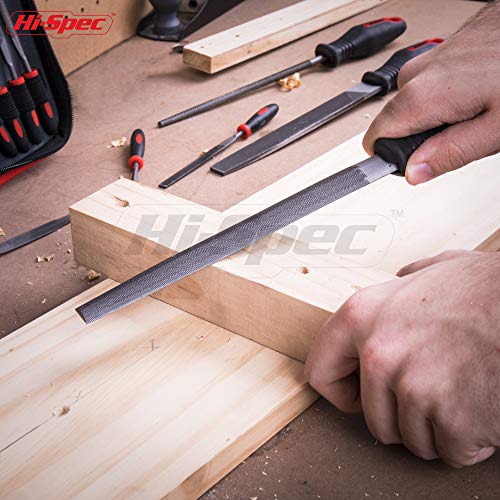 Hi-Spec 16 piece Carbon-Steel File Set with 200mm Flat, Half-round, Round, Triangle Files & 8 x Needle Files for Woodwork, Metal, Model & Hobby Applications