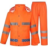 zojo High Visibility Safety Rain suit, Jacket, Pants High Visibility Reflective Rain Coats (Orange-3XL)