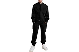Haloumoning Kids Coveralls Boys Long Sleeve Jumpsuit Zip Up Flight Suit with Pockets 5-14 Years
