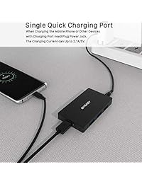 BYEASY USB 3.0 Hub 4 puertos con adaptador de alimentación y 1 puerto de carga rápida, divisor USB ultra delgado para iMac Pro, MacBook Air, Mac Mini Pro, PS4, Surface Pro, ordenador portátil, disco duro