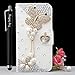 Top Selling (TM) Galaxy S6 Edge Case, White Luxury 3d Fashion Handmade Bling Crystal Rhinestone Pu Flip Wallet Leather Case Cover for Samsung Galaxy S6 Edge + Bonus Top Selling Logo Stylus [Pearl Butterfly] (Samsung Galaxy S6 Edge)