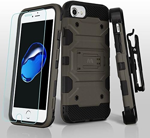 Military Grade Storm Tank Hybrid Case with Holster and Tempered Glass Screen Protector for iPhone 6 / 6S / 7 - Grey