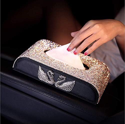Black Leather Swan Shape Rhinestone Decoration Tissue Box Grid Style Car Paper Holder Organizer Home Auto Accessries,001 [Energy Class A]