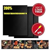 CookIdea Extra Thick Grill Mat, Set of 3, 100%Non-Stick, Durable Quality in 0.3mm Thickness, 16x13 inch, Comes with Free Silicone Brush